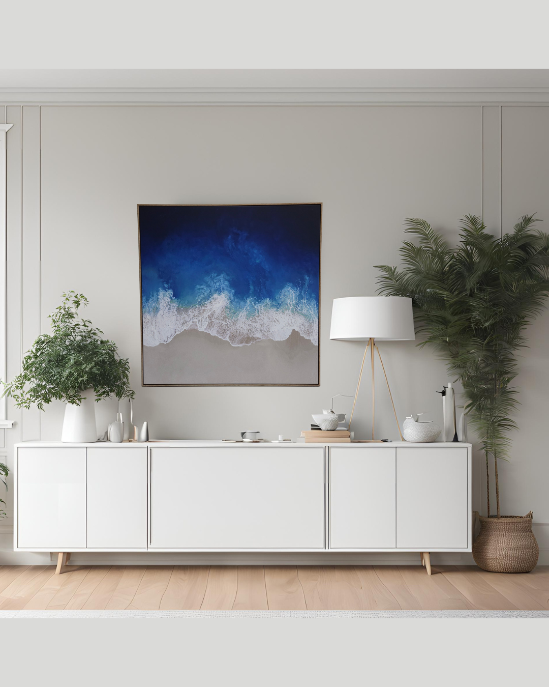 Framed Canvas Artwork - Indigo Ocean Waves I