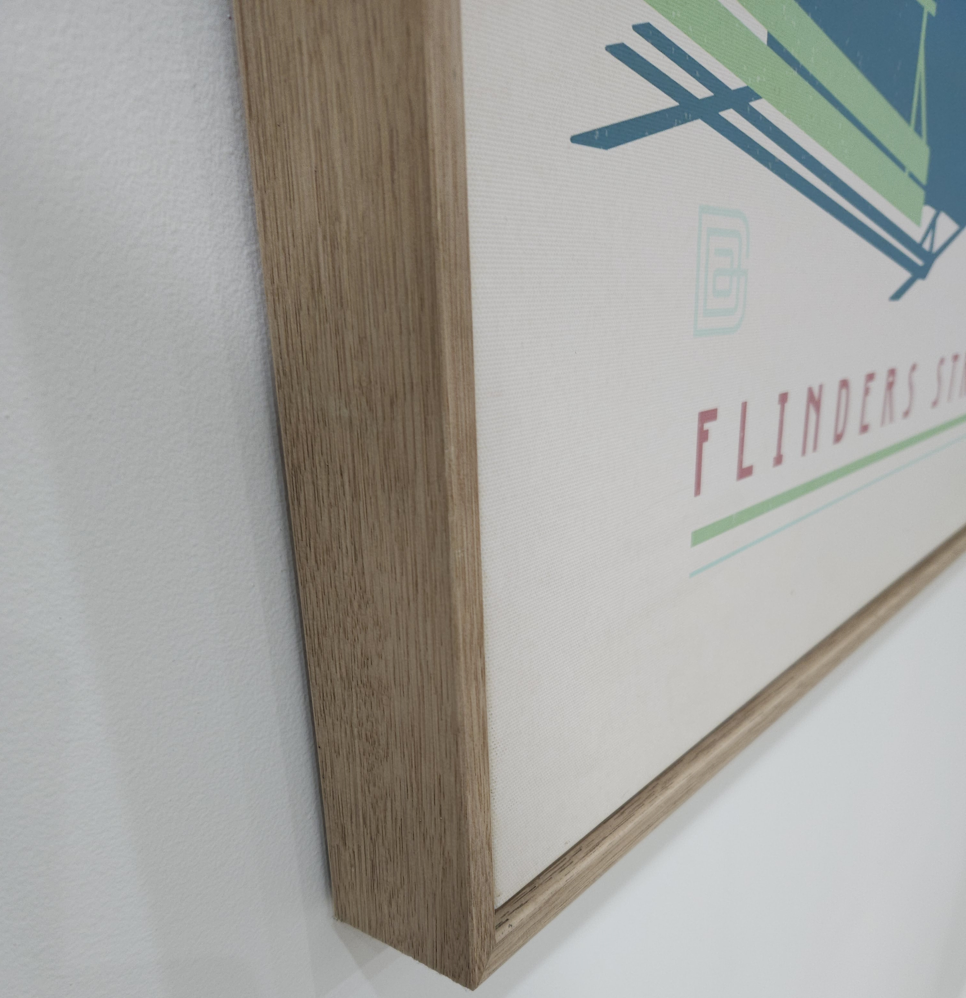 Vintage-Tourism-poster-Melbourne-Tram-Flinders-Street-station-oak-frame-side