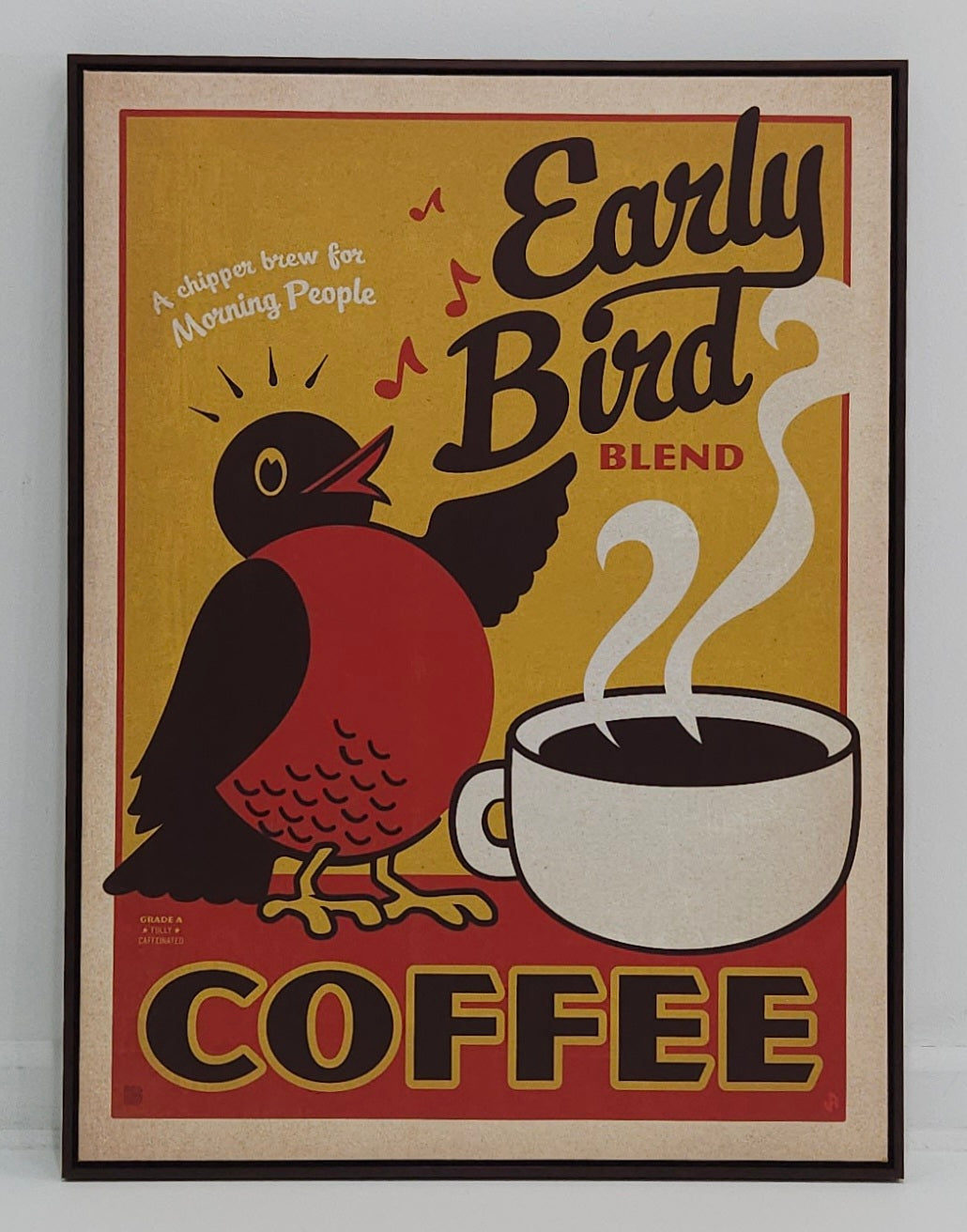 Wall Art Print Framed Canvas Artwork - Early Bird Coffee