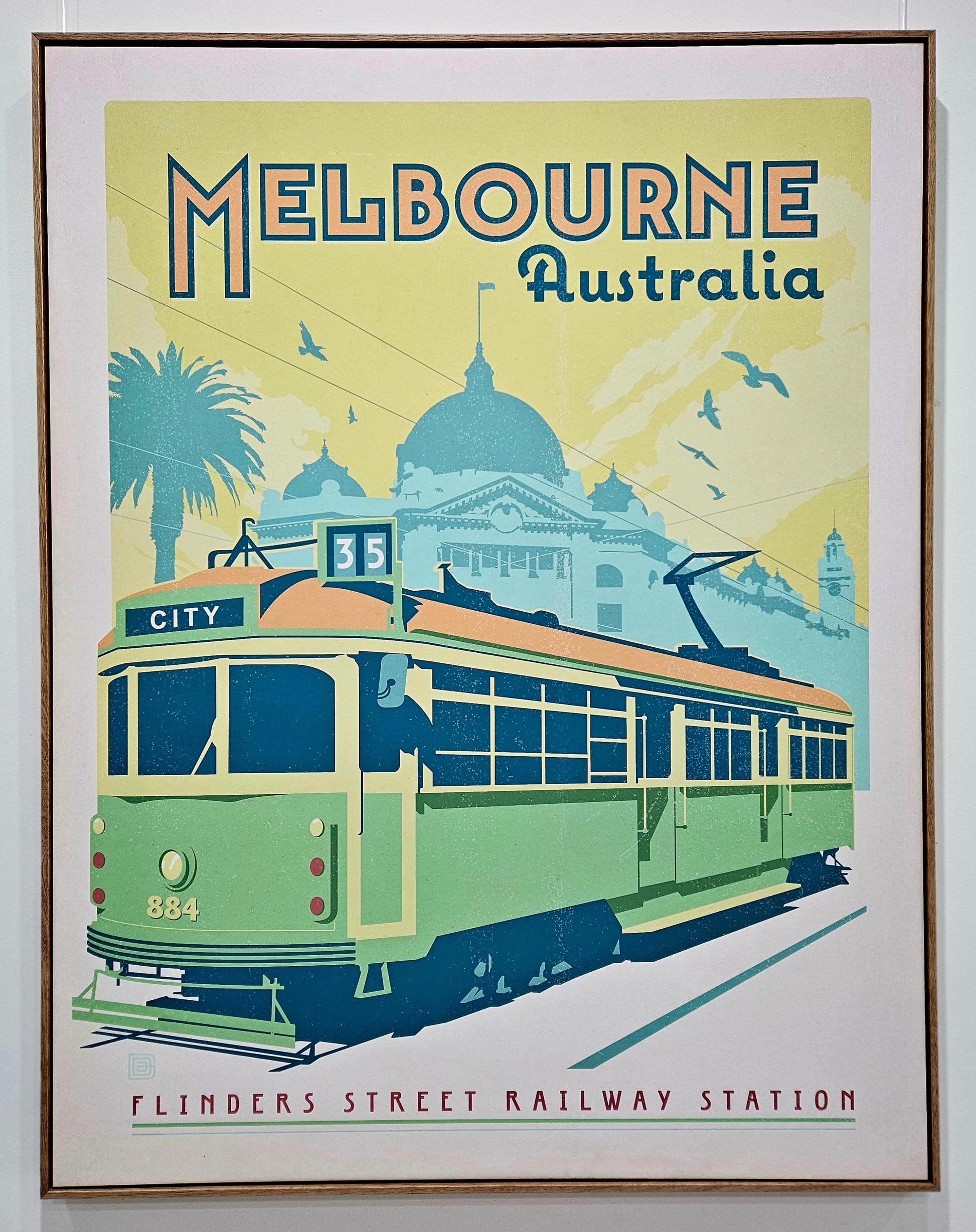 Vintage-Tourism-poster-Melbourne-Tram-Flinders-Street-station-oak-frame