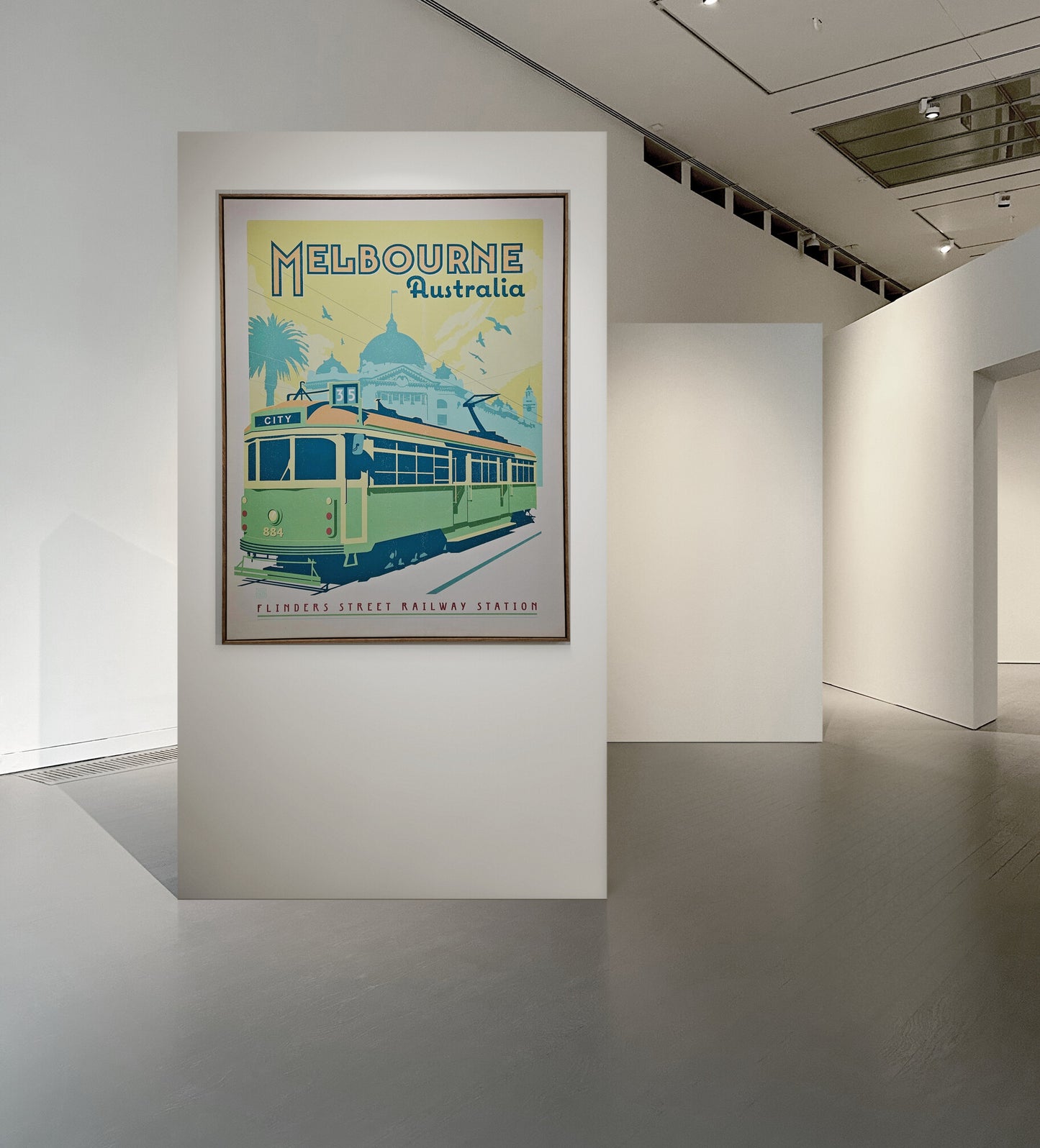 Vintage-Tourism-poster-Melbourne-Tram-Flinders-Street-station-oak-frame